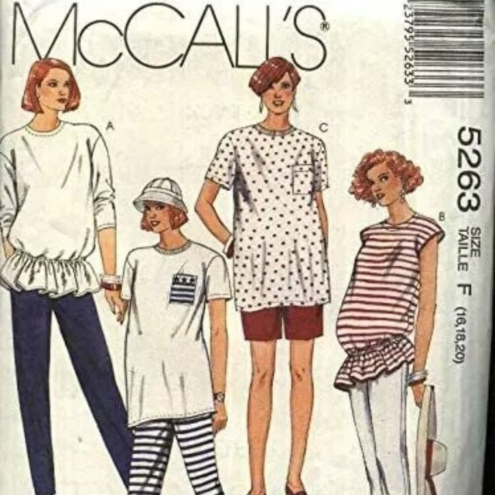 McCall’s 5263 Easy Maternity Knit Wardrobe Tops, Pants, Shorts Misses 16-18-20